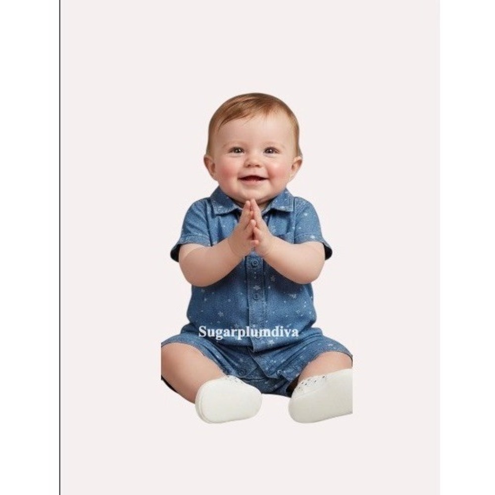 Baby GAP‎ Chambray Stars Snap Romper 6-12 Months Celestial Blue Sky